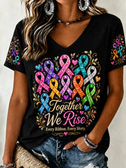 Women's Fight Cancer In All Colors Cancer Awareness Print T-shirt