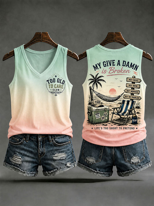 Women's "too old to care club" V-neck vests