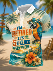 Men's I'm Retired It's 5 O'clock Everywhere Parrot Print Casual Polo