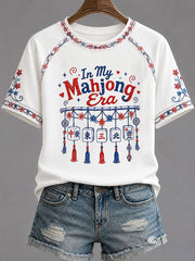 Women's Funny Mahjong Print Casual T-Shirt