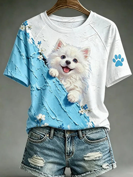 Women's Dog Art Print Casual T-Shirt