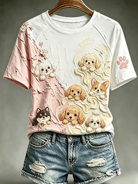 Women's Dog Art Print Casual T-Shirt