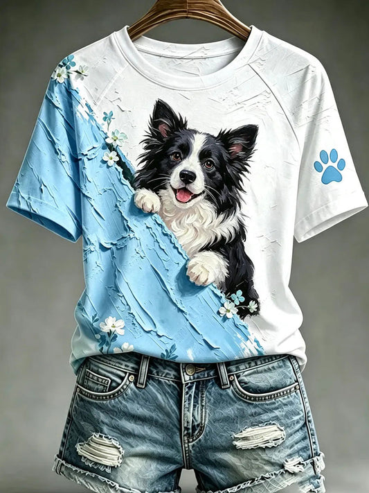 Women's Dog Art Print Casual T-Shirt