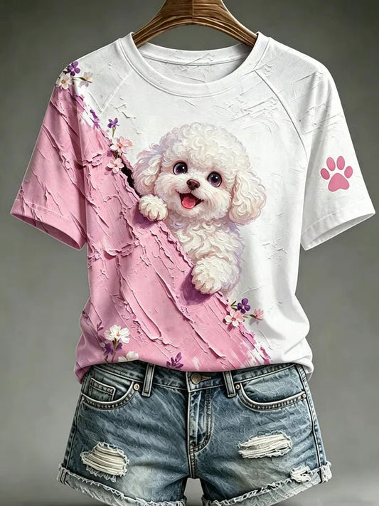 Women's Dog Art Print Casual T-Shirt