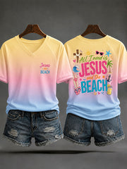 Women's "All I Need Is Jesus and the Beach" Vacation-Style Casual T-Shirt