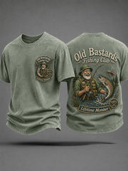 Men's Funny Old Bastards Fishing Club Lifetime Member Print Casual Tee