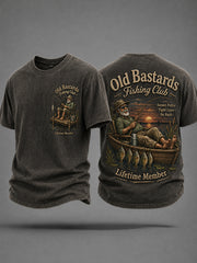 Men's Funny Old Bastards Fishing Club Lifetime Member Print Casual Tee