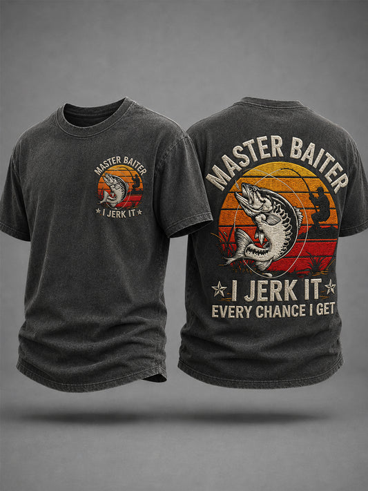 Men's Funny Fishing Master Baiter I Jerk It Print Casual Tee