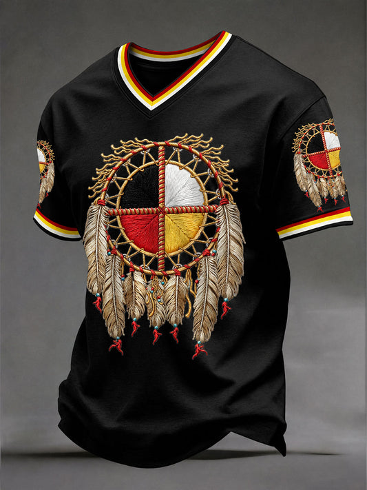 Men's Native Medicine Wheel Dreamcatcher V-Neck T-Shirts