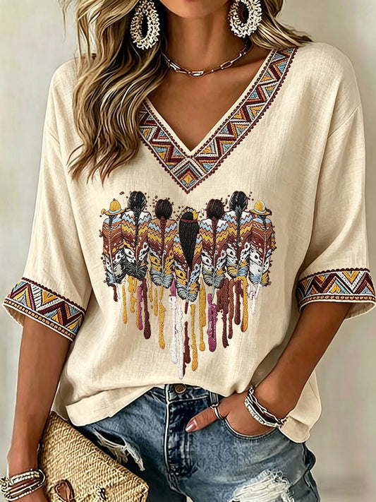 Women's Native Art V-Neck Tops