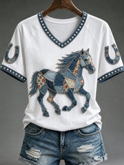 Women's V-neck off-shoulder short-sleeved T-shirt