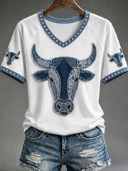 Women's V-neck off-shoulder short-sleeved T-shirt
