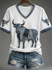 Women's V-neck off-shoulder short-sleeved T-shirt