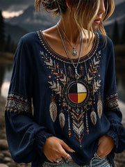 Women's Indigenous Art Cotton Linen Shirt