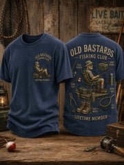 Men's Funny Old Bastards Fishing Club Lifetime Member Print Casual Tee