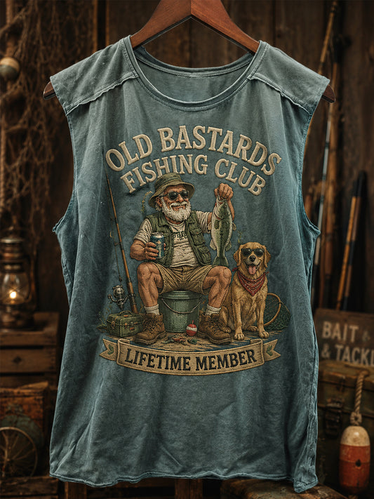Men's Funny Old Bastards Fishing Club Lifetime Member Print Casual Vest