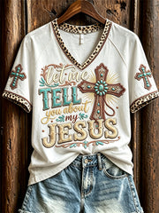 Women's Vintage Let Me Tell You About My Jesus Western Print short-sleeved T-shirt
