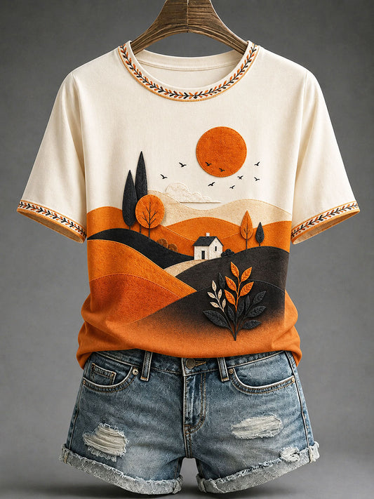 Women's Autumn Themed Printed Casual T-shirt