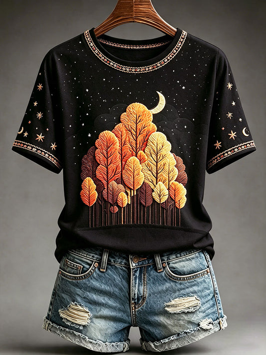 Women's Autumn Themed Printed Casual T-shirt
