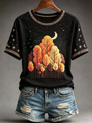 Women's Autumn Themed Printed Casual T-shirt