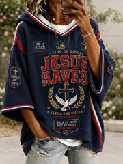 Women's Christian JESUS SAVES Cross Casual Loose Long Sleeve Hoodie
