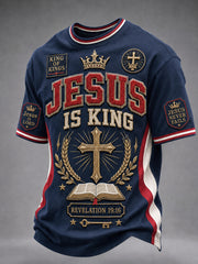 Men's Christian Jesus Is King Cross O-neck Short Sleeve T-shirt