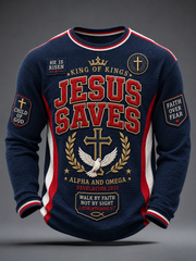 Men's Christian JESUS SAVES Cross Waffle Long Sleeve T-Shirt