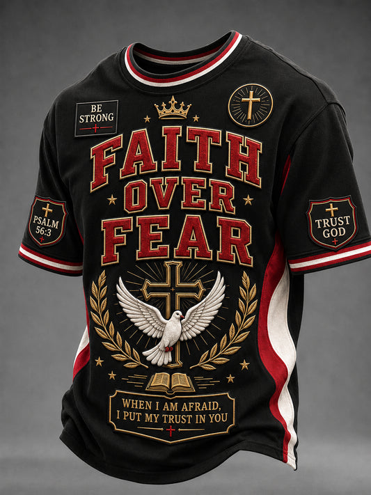 Men's Christian Faith Over Fear Cross O-neck Short Sleeve T-shirt