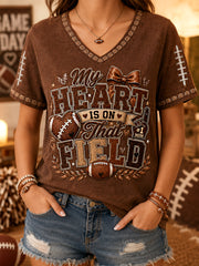 Women's Football Gameday Gift For Football Fans Casual V-Neck Tee
