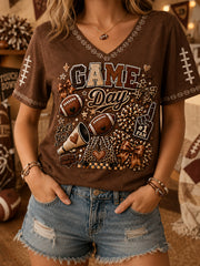 Women's Football Gameday Gift For Football Fans Casual V-Neck Tee