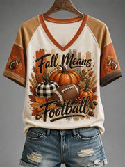 Women's Fall Means Football Print Casual V-Neck Tee