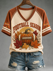 Women's Fall Means Football Print Casual V-Neck Tee