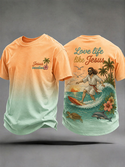 Men's "Love Life Like Jesus" Jesus Surfing Vacation Casual T-shirt