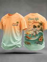 Men's "Love Life Like Jesus" Jesus Surfing Vacation Casual T-shirt