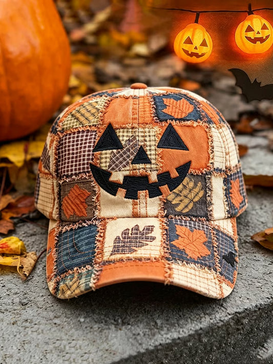Unisex Retro Fall Halloween Pumpkin Face Bat Print Hat