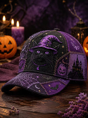 Unisex Retro Halloween Witch Black Cat Pumpkin Spider Art Print Hat