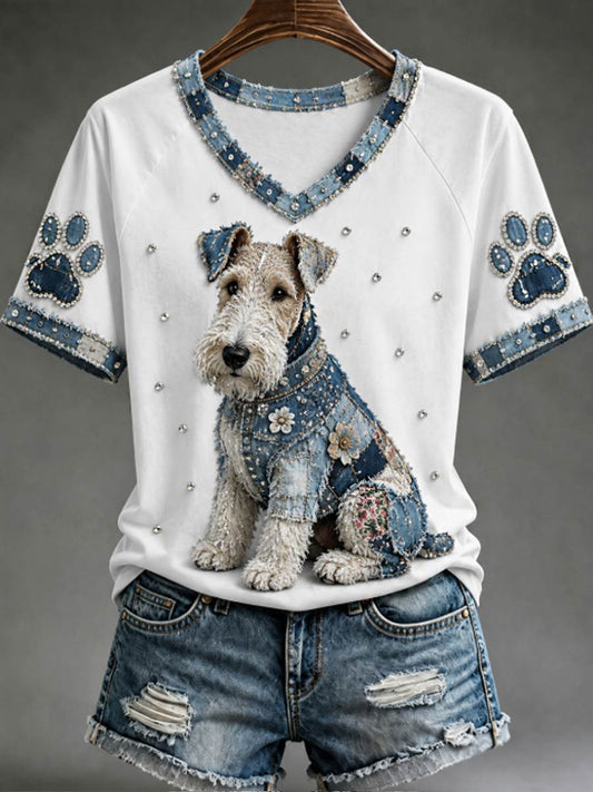 Women's V-neck off-shoulder short-sleeved T-shirt