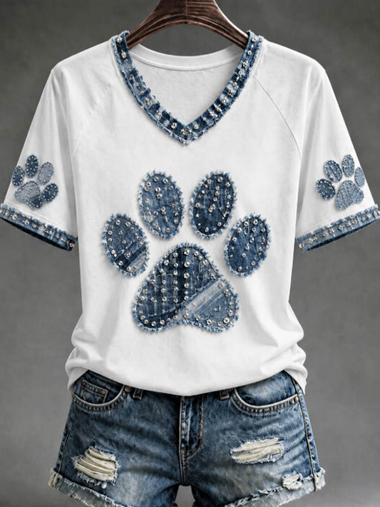 Women's V-neck off-shoulder short-sleeved T-shirt
