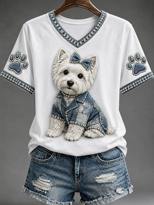 Women's V-neck off-shoulder short-sleeved T-shirt