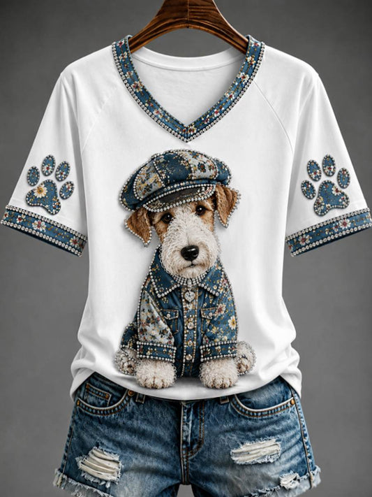 Women's V-neck off-shoulder short-sleeved T-shirt