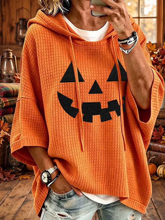 Women’s Fall Halloween  Pumpkin Face Short-Sleeve Hoodie
