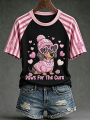 Women's breast cancer theme cute dog print casual short-sleeve T-shirt