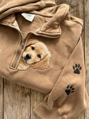 Women's Peeking Golden Retriever Dog & Paw Prints Zip Up Sweatshirt