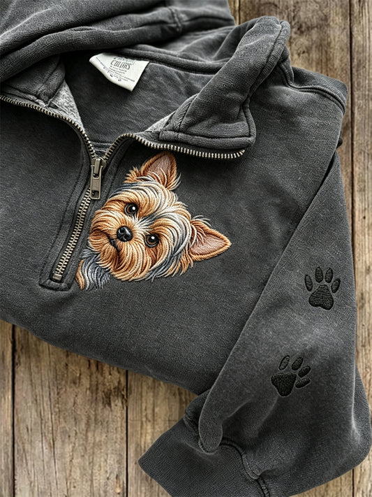 Women's Peeking Yorkshire Terrier Dog & Paw Prints Zip Up Sweatshirt