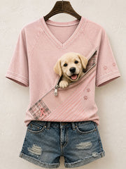 Women's Cute Golden Retriever Pattern Patchwork Art T-Shirt