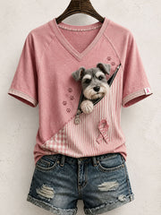 Women's Cute Schnauzer Pattern Patchwork Art T-Shirt
