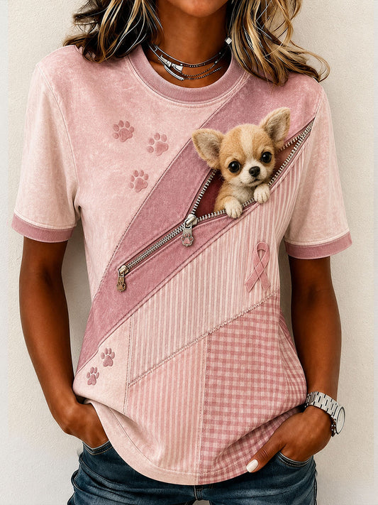 Women's Cute Chihuahua Pattern Patchwork Art T-Shirt