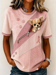 Women's Cute Chihuahua Pattern Patchwork Art T-Shirt