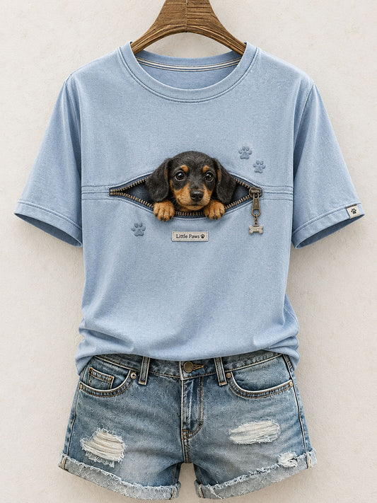 Women's Lovely Dachshund Felt Art T-Shirt