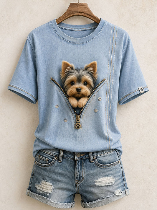 Women's Lovely Yorkshire Terrier Felt Art T-Shirt